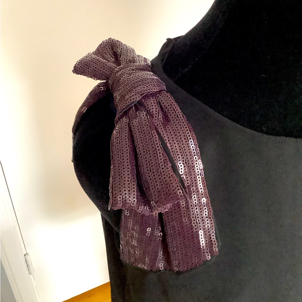 J. Crew Black Top with Purple Sequin Bow
